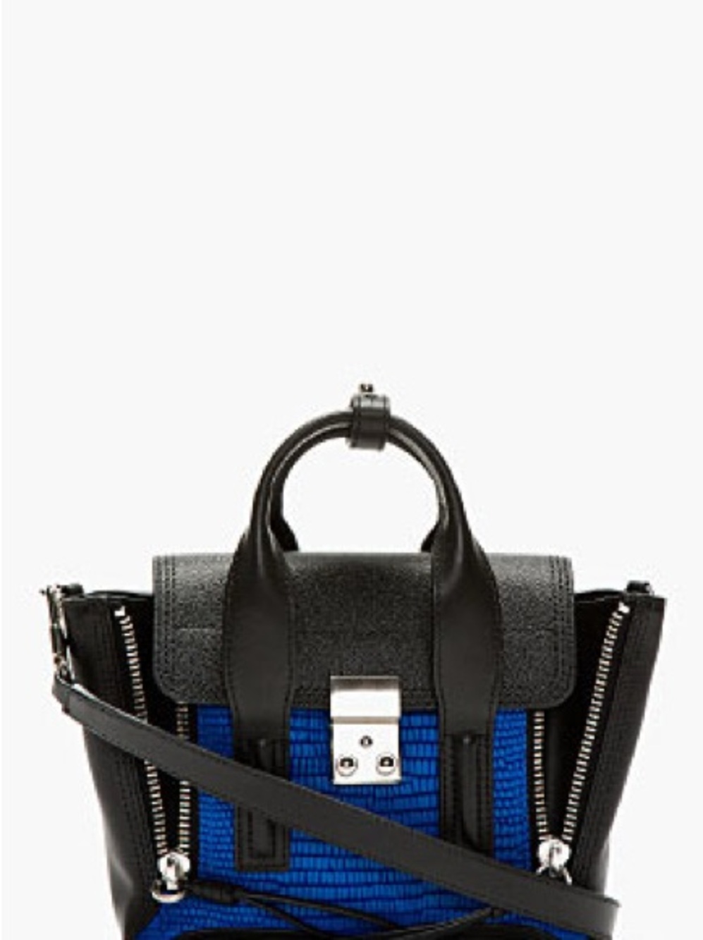 3.1 Phillip Lim Black/Blue Croc Embossed Leather Mini Pashli Satchel